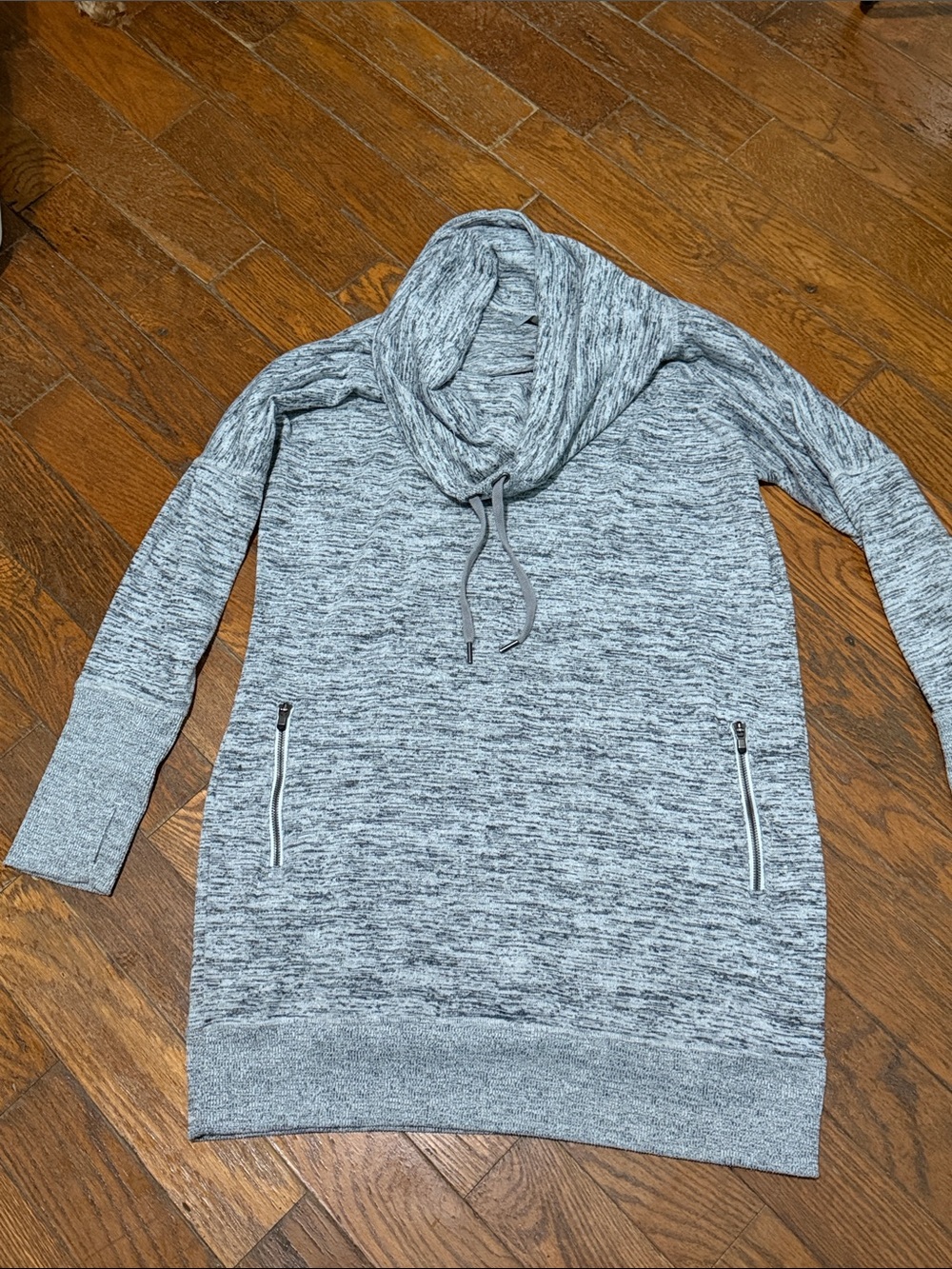 Athleta Heather Gray Funnel Neck Pullover with Zip Pockets